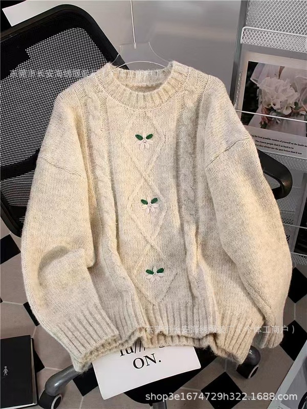 温柔风圆领套头打底毛衣女2025秋冬新款软糯显瘦加厚针织衫慵懒风|undefined