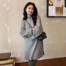 灰色法式软糯慵懒风配大衣纯色打底衫100%纯羊毛衫女高领中长款