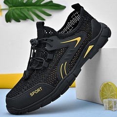 健步鞋男款2024新款夏季鏤空透氣男鞋軟底休閒一腳蹬中老年爸爸鞋