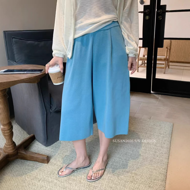 Susan 2026 New Style Light Luxury Textured Knit Pleated High-Waisted Slimming Petite Cropped Wide-Leg Pants for Women 2667S