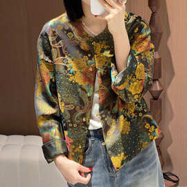 南油批发2026上新时尚人丝香云纱金丝外套新中式轻奢风开衫上衣女