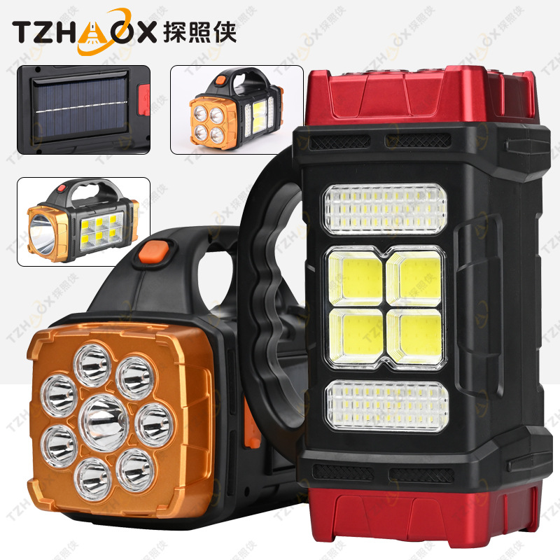 Linterna portátil solar de doble uso transfronteriza, luz de emergencia para exteriores, linterna LED recargable de mano con USB1678