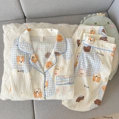 云朵棉睡衣女春秋季新款韩系卡通开衫长袖宽松薄款秋天家居服套装