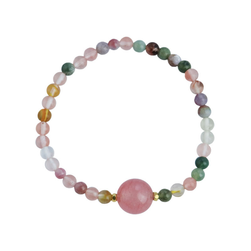 Nicho Zhong Turmaline ágata transferencia de flores de melocotón temperamento de moda versátil pulsera elástica de alta calidad pulsera para chicas