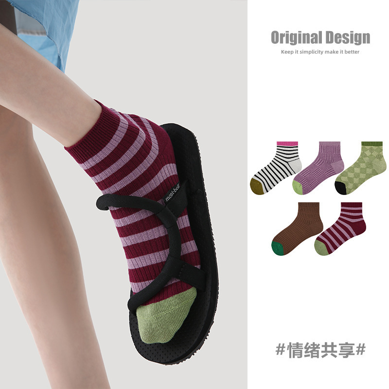 2026 Spring/Summer New Women's Socks Simple Striped Breathable Ankle Socks Cotton Versatile Thin Mesh Socks for Women