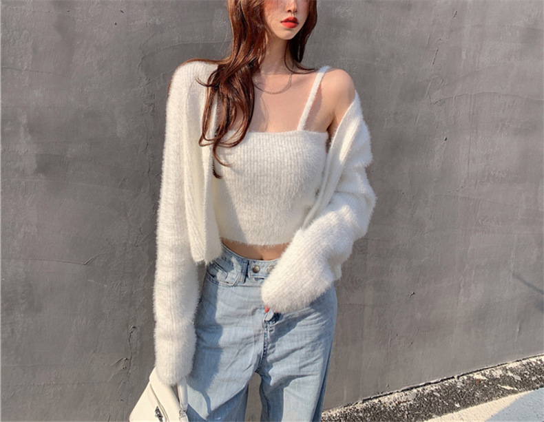 Sexy Strickjacke 2023 Herbst/Winter Neue Produkt Nerz Wolle Brust Verpackung Zwei Stück Set Koreanische Gestrickte Pullover für_voghion.com