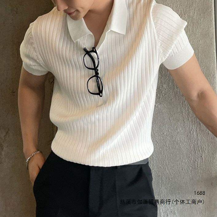 Men's short-sleeved polo shirt, Korean style, 2026 new ice silk cool slim fit turn-down collar short-sleeved t-shirt knitwear
