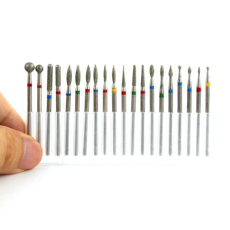 7-piece set of silver diamond nail polishing bits for nail drill machines, used for removing dead skin and polishing nail surfaces, wholesale