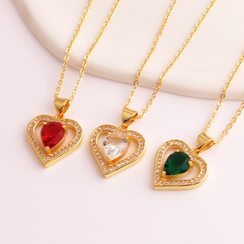 Fashion Heart Shape Copper Plating Inlay Zircon Pendant Necklace 1 Piece
