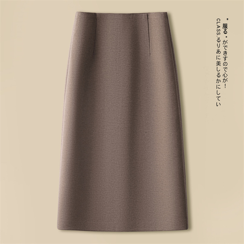 a字半身裙女秋冬2025新款高腰显瘦毛呢中长款裙子黑色包臀直筒裙|undefined