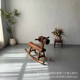 侘寂风木马实木复古民宿摇椅中式庭院阳台小孩马儿椅榆木小马凳