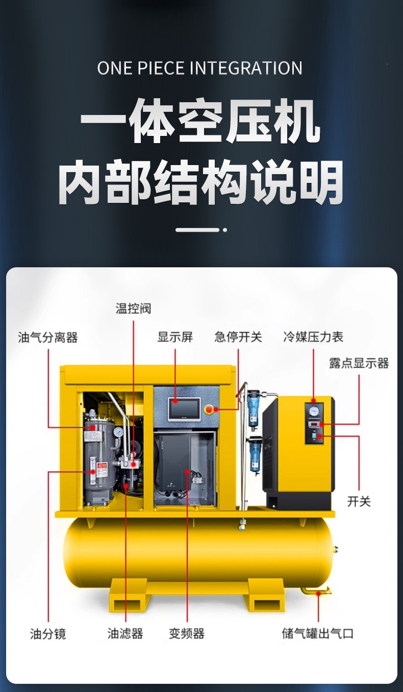 Laser Cutting Machine Dedicated Permanent Magnet Variable Frequency Integrated Screw Air Compressor Industrial Grade Large Size 16/ 30kg kg