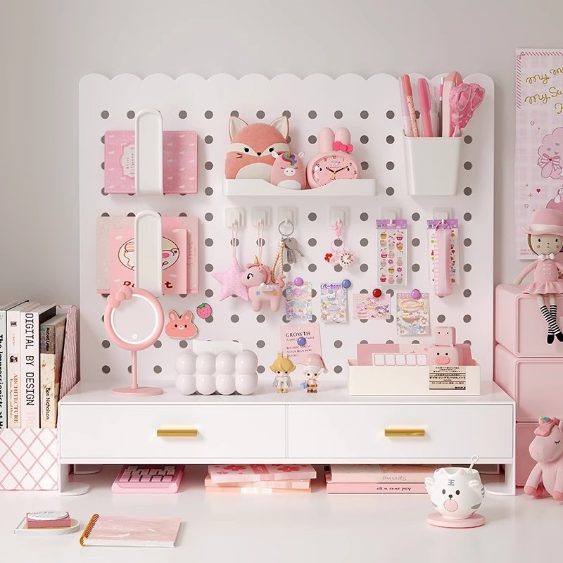 Tablero de agujero de escritorio Estante de almacenamiento de aire ins Estante de exhibición de almacenamiento sin perforación Escritorio de dormitorio Tablero de agujero de bricolaje
