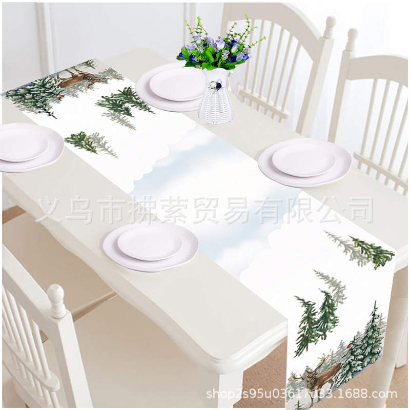 亚马逊2025年新款 圣诞节桌旗 圣诞麻布桌旗餐桌装饰亚麻布|undefined