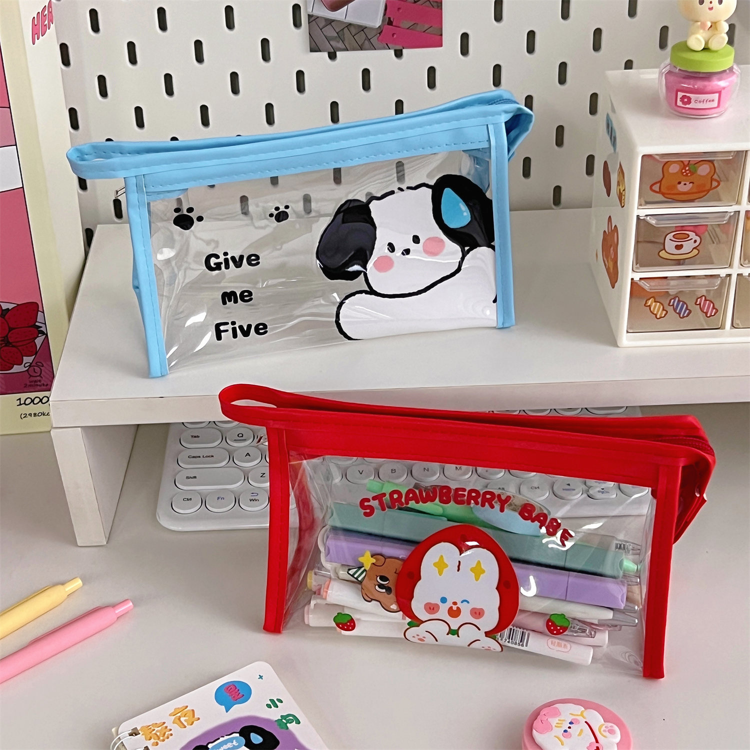 Tengyi ins de dibujos animados triángulo transparente bolsa de cosméticos portátil de gran capacidad caja de lápiz impermeable bolsa de almacenamiento de papelería