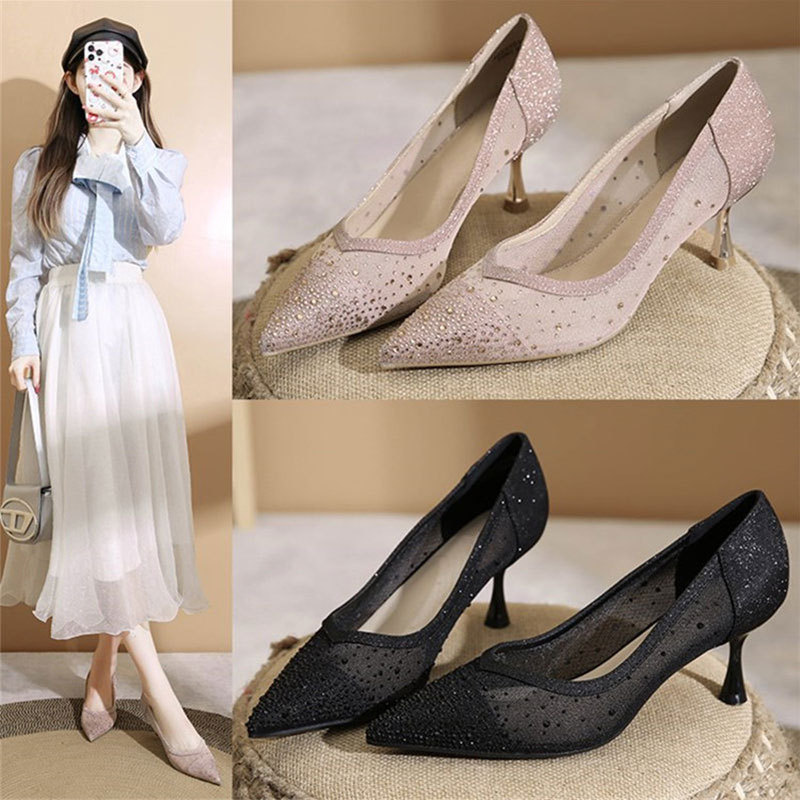 Scarpe con tacco alto in rete traspirante per donna, nuovo stile estate 2025, di alta gamma, perfette da abbinare a Cheongsam, slip-on,_voghion.com