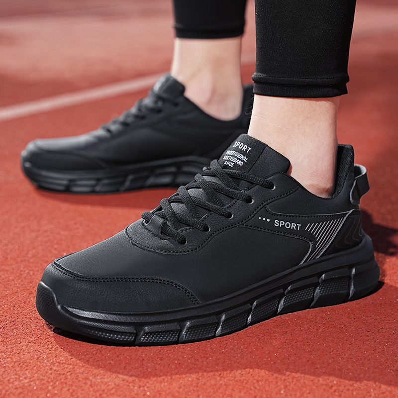 Marke Herren neue schwarze Leder wasserdicht Sport leichte weiche Sohle große Größe Student Reise Schuhe Trend_voghion.com