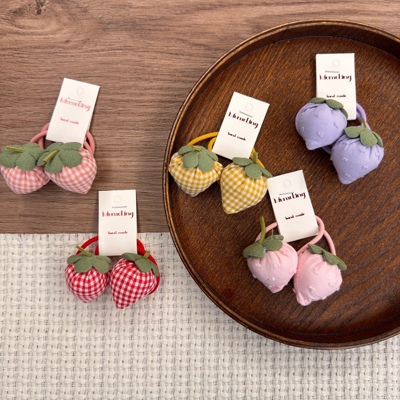Korean Style Fabric Three-dimensional Plaid Strawberry Hair Rings...