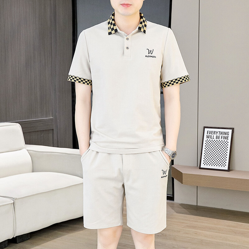 Men's Casual Sports Suit, Thin Summer Youth Short-Sleeved Polo Shirt, Fashionable Matchinging Set of Clothes, Handsome Men