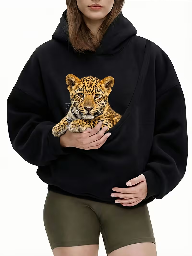 Women's Loose Casual Pullover Hoodie With Pet Pouch For Spring_voghion.com