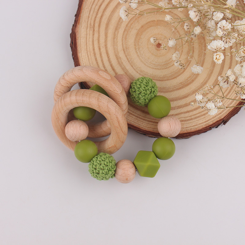 Bebé bricolaje cuentas creativas de madera de haya cuentas de silicona pulsera de mordedor campana juguete molar recién nacido