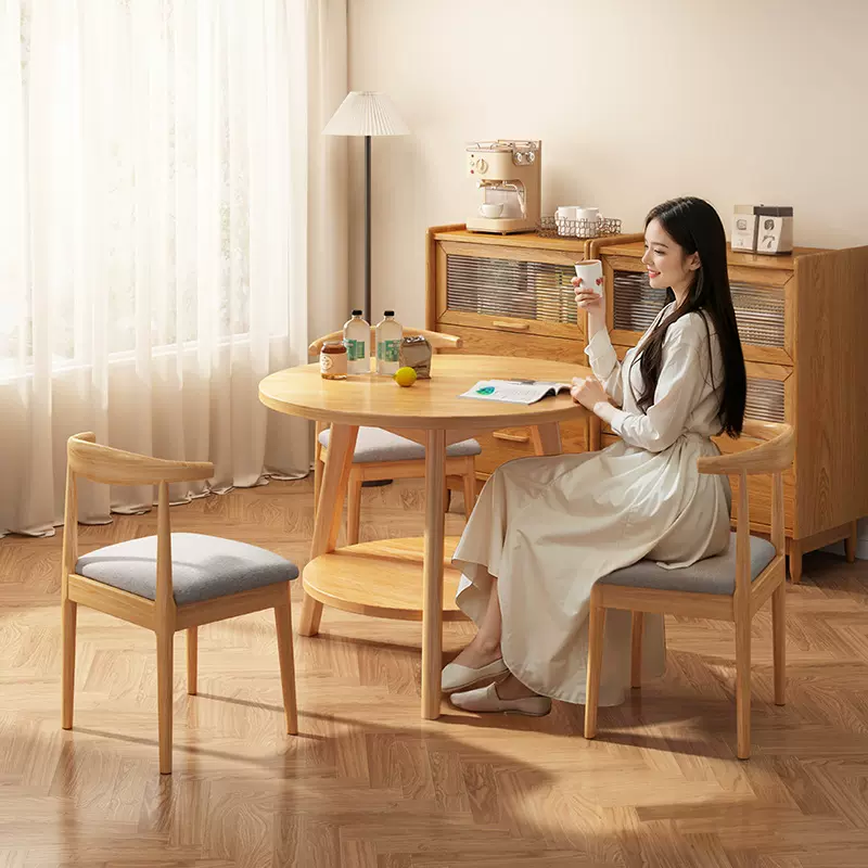 小圆桌实木餐桌家用小户型简约吃饭桌子餐饮商用阳台洽谈桌椅组合