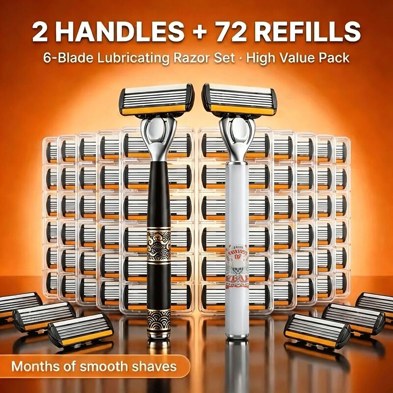 Retro Manual Razor Set with Six-Layer Progressive Blades and Replaceable Heads for Men's Home Grooming