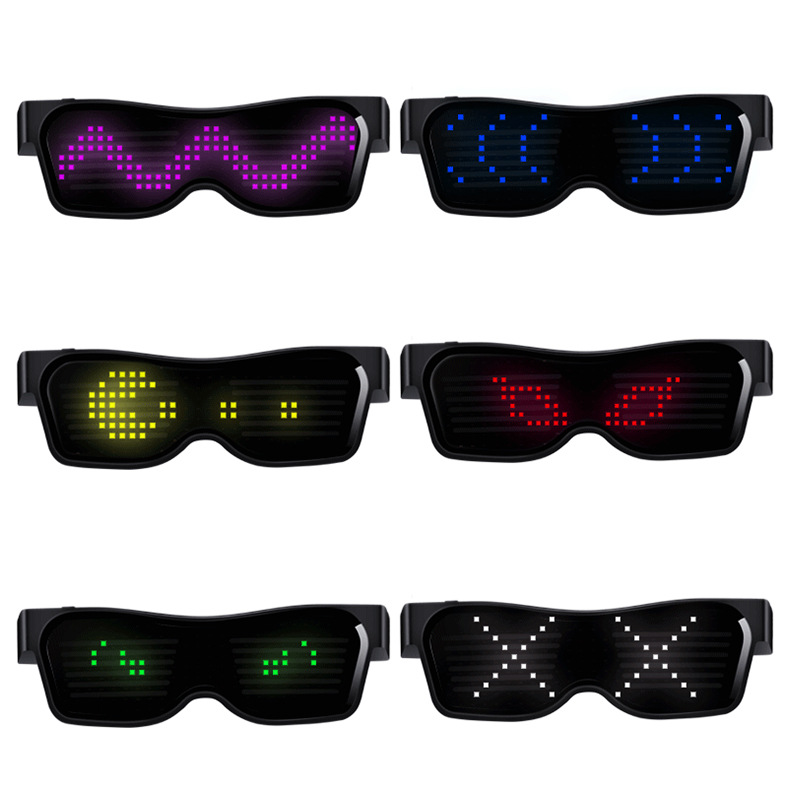 LED Bluetooth gafas luminosas APP Control de conexión de teléfono móvil dinámico luminoso multi-idioma Bar discoteca accesorios de audio