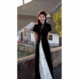 2025新款中国风连衣裙女装胖妹妹显瘦遮肉气质新中式复古旗袍裙子