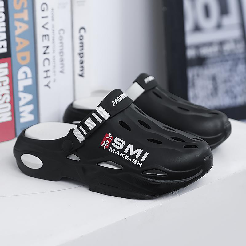 2025 nuevos zapatos con agujeros para hombres, ropa exterior, suela gruesa, antideslizante, zapatillas Baotou, sandalias deportivas de playa al por mayor