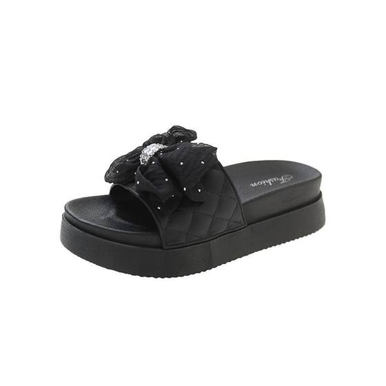 High-end bowknot sandals women's outdoor summer Online popular fashion platform cake heel thick-soled high-rise non-slip beach shoes