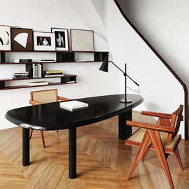北欧实木餐桌椭圆形现代简约个性书桌创意电脑桌设计师个性办公桌