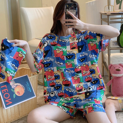 Pijama mujer verano suelto talla grande dulce y lindo estudiante pantalones cortos de manga corta se pueden usar trajes de servicio a domicilio coreanos
