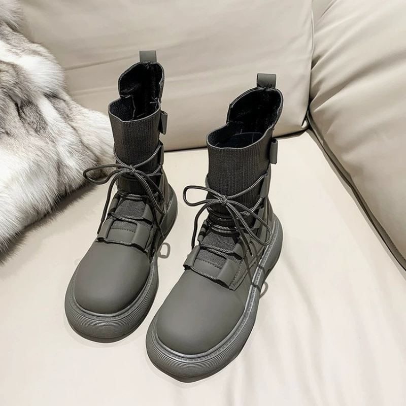 Martens demi‑season ankle boots with elastic sock, platform, western style