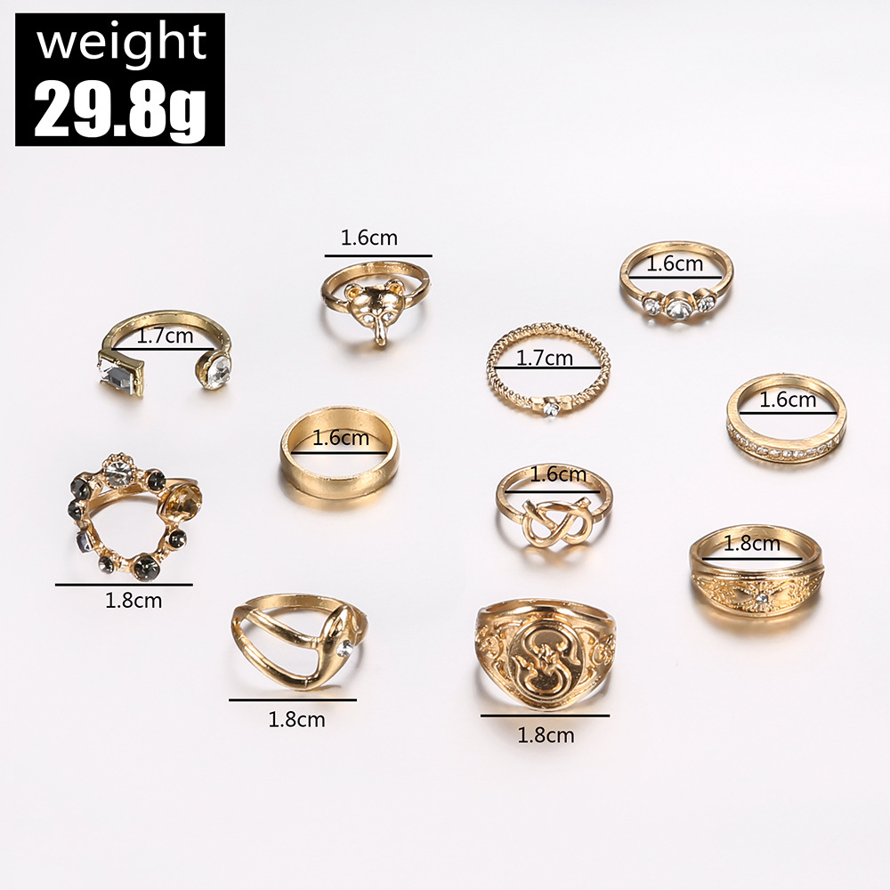 European And American Fashion Rhinestone Fox Open Joint Ring 11-piece Set display picture 1