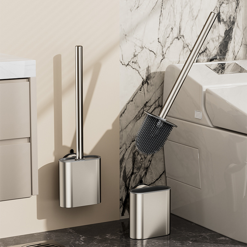 Suction Cup Silicone Toilet Brush Wall-mounted Household Non-dead Angle Toilet Cleaning Brush Long Handle Toilet Brush Toilet Brush
