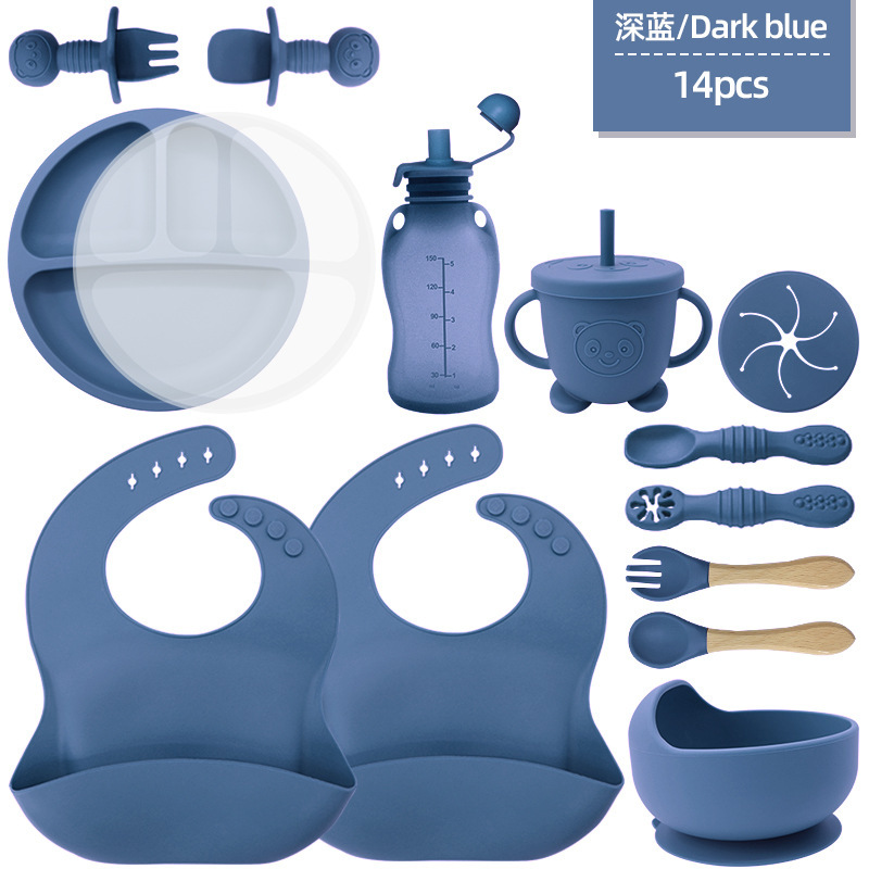 Juego de vajilla para niños, productos para bebés, tazón de silicona, tenedor, cuchara, tazón de comida para bebés, plato, vajilla de silicona de grado alimenticio