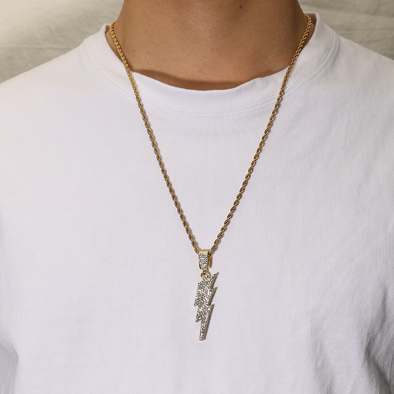 Lightning Pendant Necklace Diamond Hip Hop Style Jewelry_voghion.com