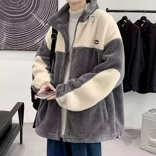 撞色羊羔毛外套男生冬季款棉服港风潮牌ins羊羔绒炸街痞帅棉衣服