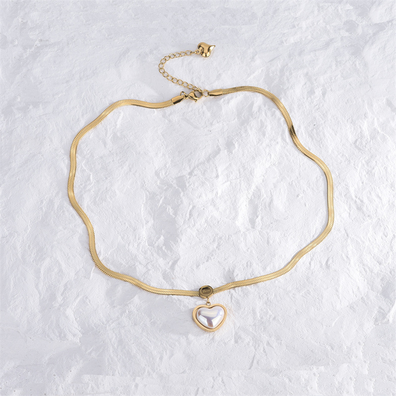 Fashion Heart Shape Titanium Steel Plating Inlay Pearl Pendant Necklace 1 Piece