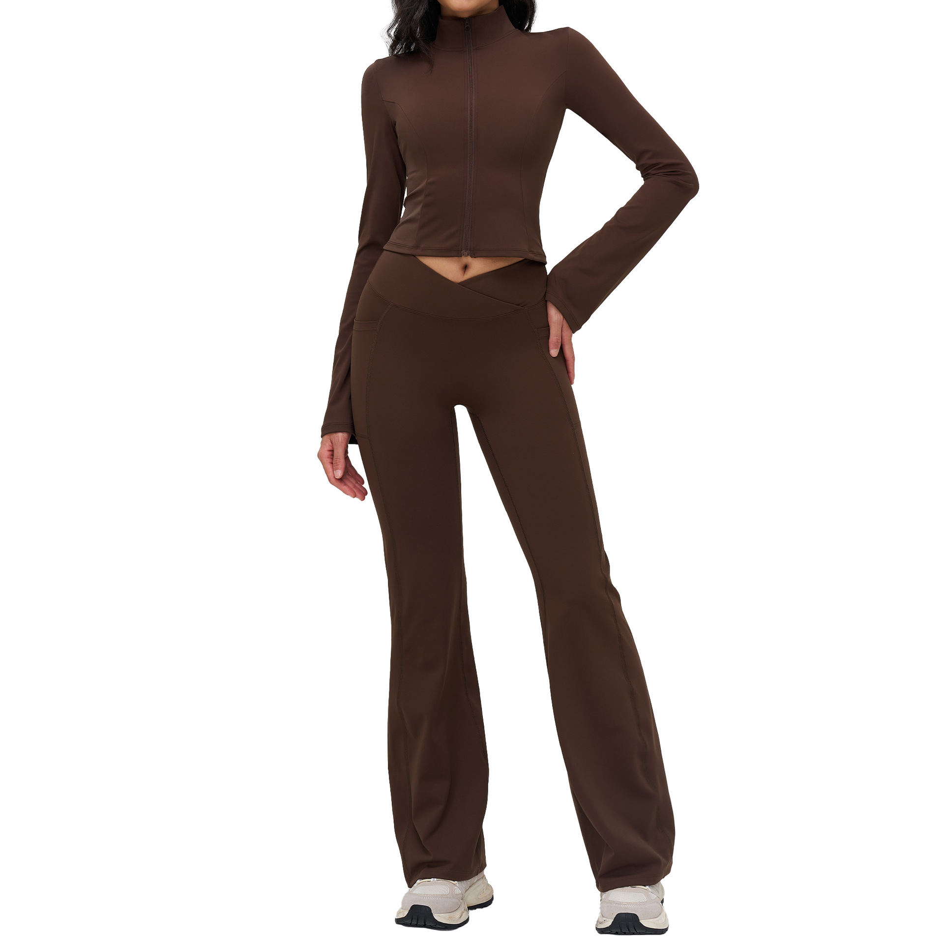 Women's Style Feel Yoga Set Stand Collar Zipper Casual Outdoor Fitness Running Sports Wear_voghion.com