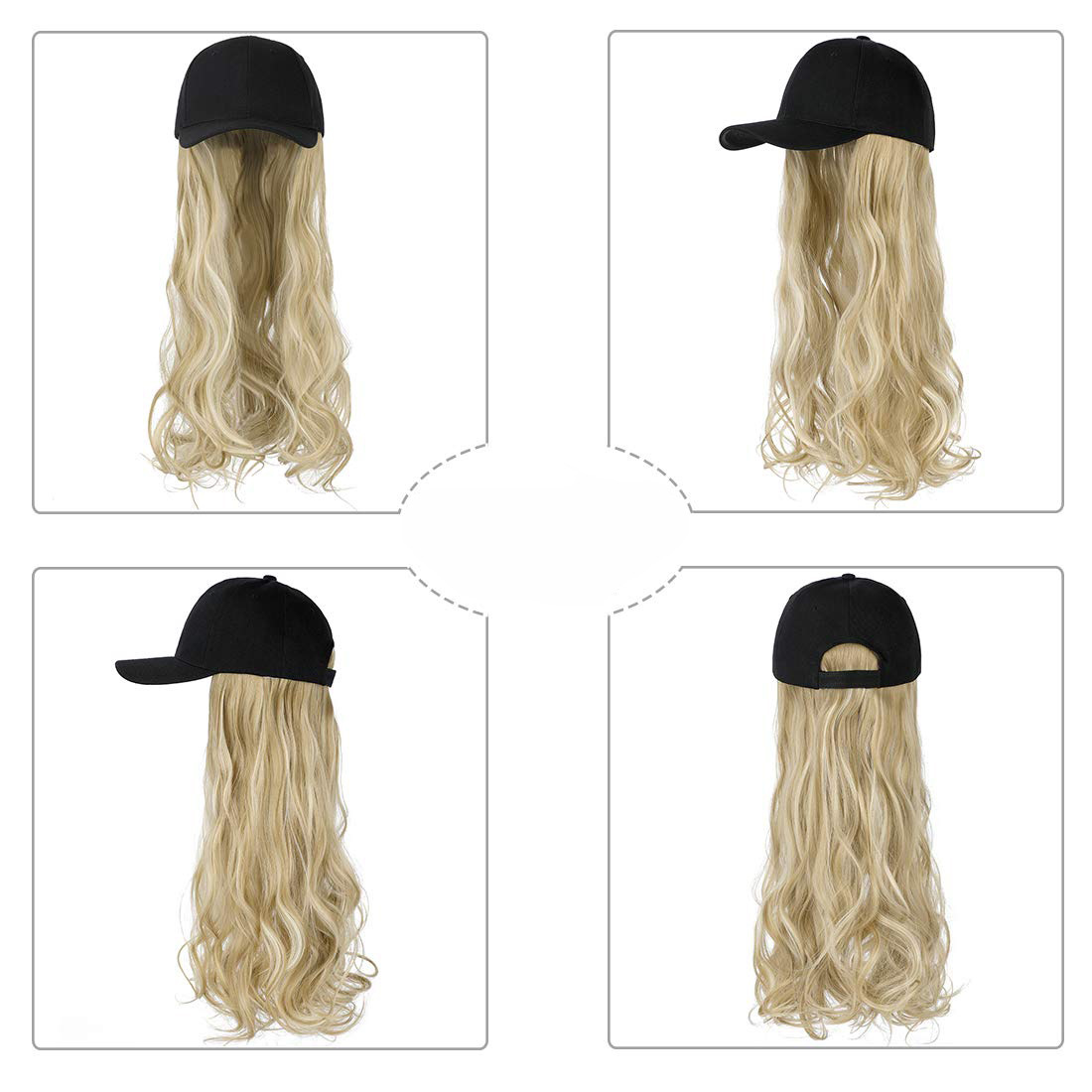 chapéu de peruca integrado feminino grande onda longa cabelo encaracolado bico de pato boné de beisebol chapéu peruca de fibra química boné de beisebol_voghion.com