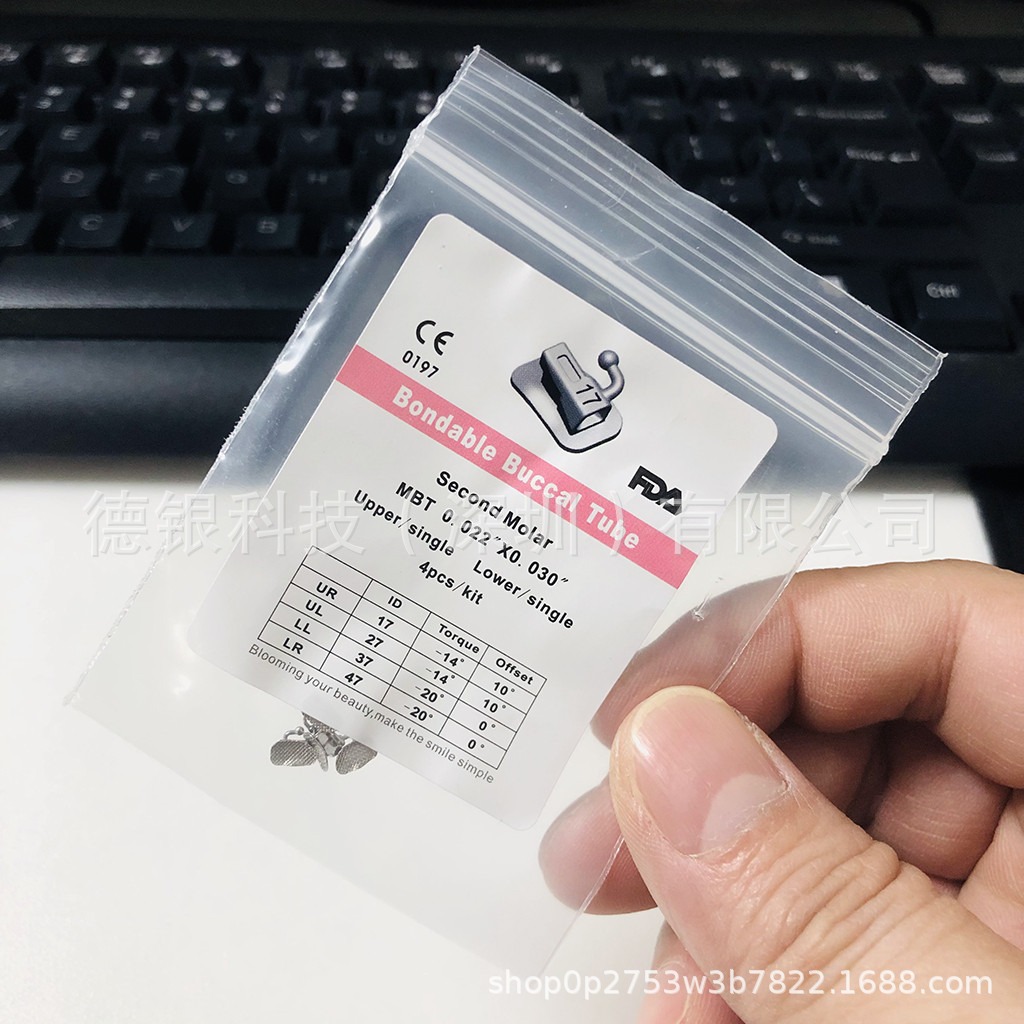 Tubo bucal de ortodoncia dental ROTH MBT tubo bucal cuadrado de alambre recto fondo de malla edgewise 4 piez/bolsa