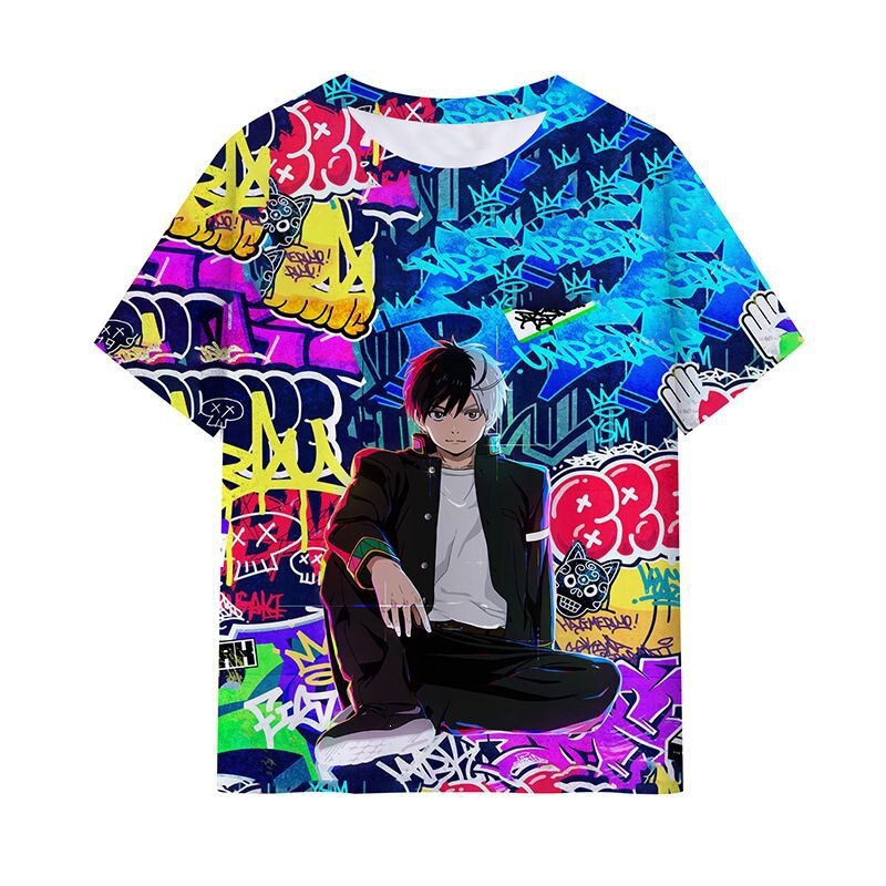 Windproof Youth Anime Two-Dimensional Style Loose Versatile New 3D Printed T-Shirt Round Neck Casual Short Sleeve Windproof Youth Anime Two-Dimensional Style Loose Versatile New 3D Printed T-Shirt Round Neck Casual Short Sleeve