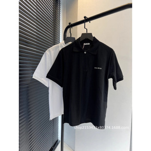 High Version Miu Miu Miu's Classic Small Label Embroidered Short-Sleeved Polo Shirts for Men and Women Short-Sleeved T-Shirts