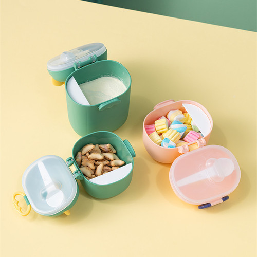 Cartoon little dinosaur infant milk powder grid baby portable large-capacity milk powder snack storage box with spoon when going out