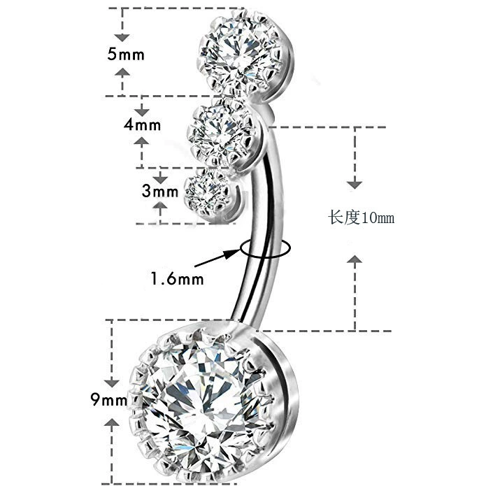Пупочная подвеска (Emperor Jewelry) 316L нержавеющая сталь, сердечко и бант CZ, 16×1.0 мм