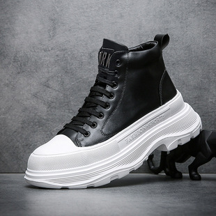 Men's Boots Mid-top Casual Thick-soled Fashion Trendy Shoes Personalized Metal Buckle Internet Trendy Men's Shoes with Wenzhou