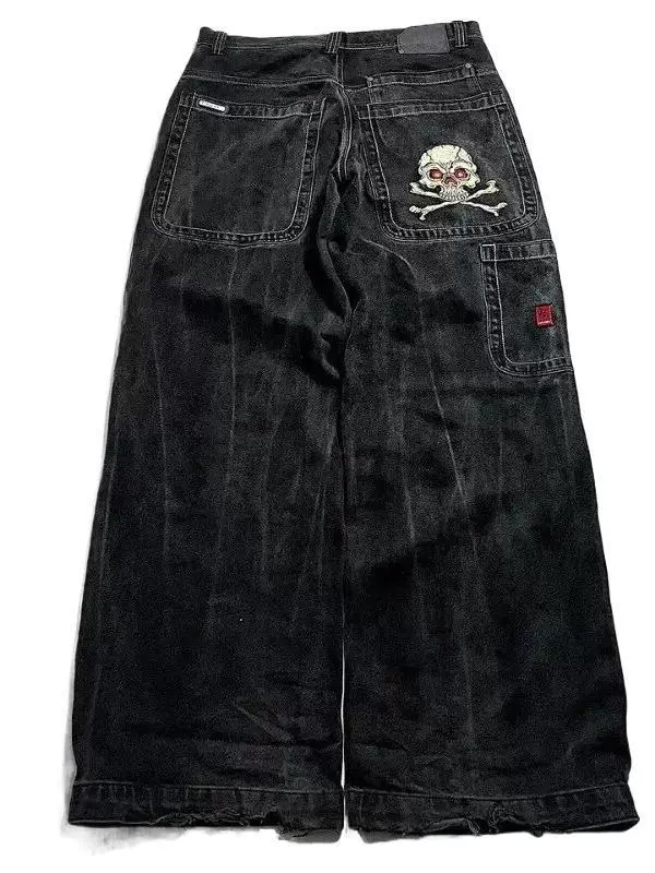 Мужские мешковатые джинсы Y2K — ретро широкие JNCO, вышитый рисунок на кармане, размеры S–XXL