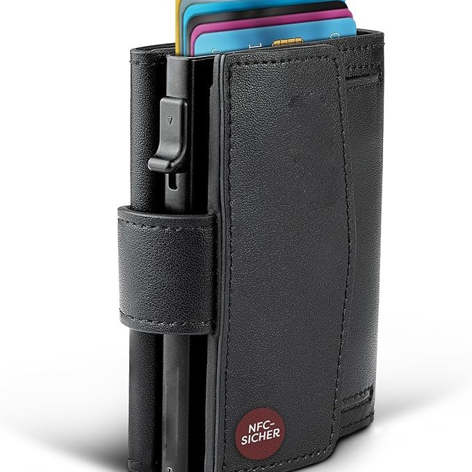 Amazon side-push RFID anti-robo bolsa de tarjeta de deslizamiento triple multi-tarjeta cartera de cuero de negocios cartera de cuero para hombres